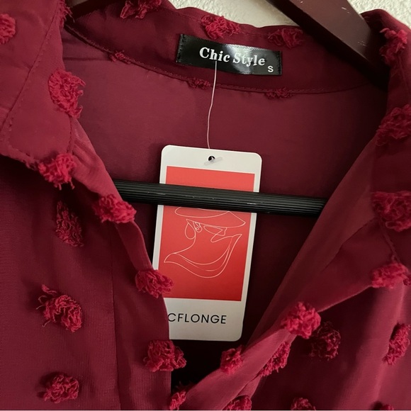 NWT Chic Style Size Small Burgundy Red 3/4 Sleeve Shift Dress - Picture 5 of 8